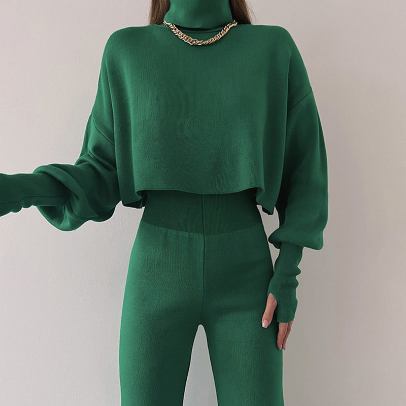 🌷Limited Time 50% OFF💞Women's Long-sleeve High Neck Crop Top and Pants Set