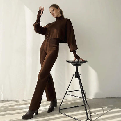 🌷Limited Time 50% OFF💞Women's Long-sleeve High Neck Crop Top and Pants Set