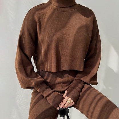 🌷Limited Time 50% OFF💞Women's Long-sleeve High Neck Crop Top and Pants Set