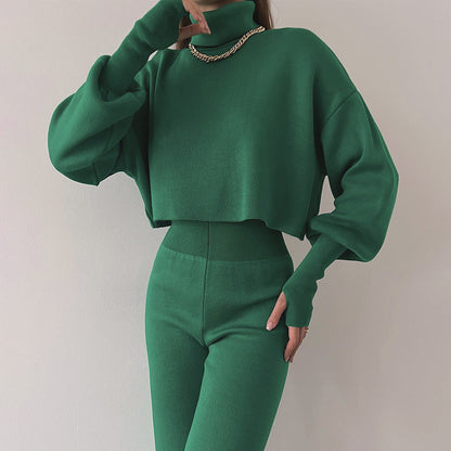 🌷Limited Time 50% OFF💞Women's Long-sleeve High Neck Crop Top and Pants Set