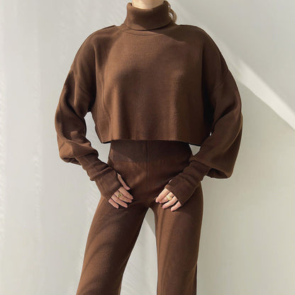 🌷Limited Time 50% OFF💞Women's Long-sleeve High Neck Crop Top and Pants Set