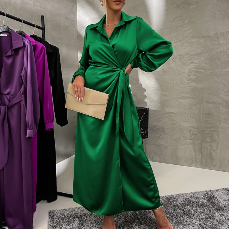 🌷Limited Time 51% OFF💞Women’s Trendy Long Sleeve Tie Waist Side Slit Dress