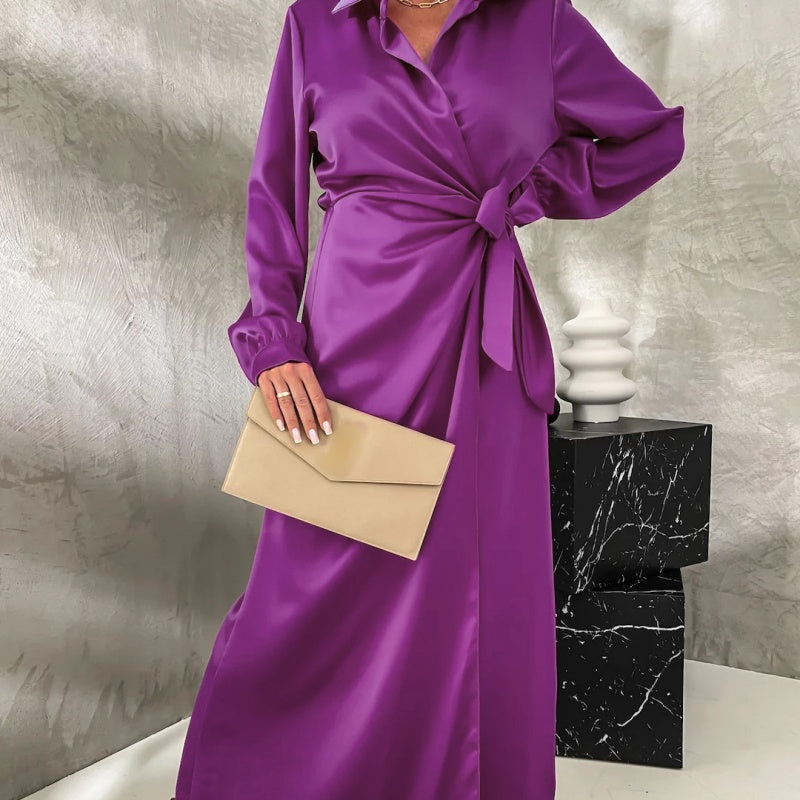 🌷Limited Time 51% OFF💞Women’s Trendy Long Sleeve Tie Waist Side Slit Dress