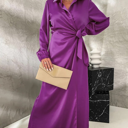 🌷Limited Time 51% OFF💞Women’s Trendy Long Sleeve Tie Waist Side Slit Dress