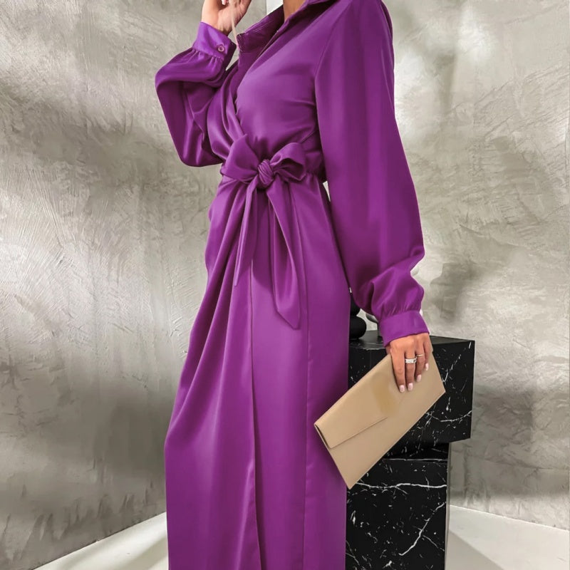 🌷Limited Time 51% OFF💞Women’s Trendy Long Sleeve Tie Waist Side Slit Dress