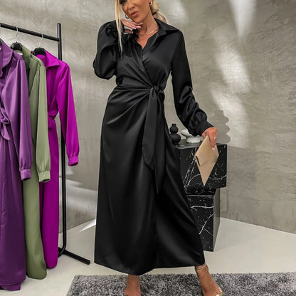 🌷Limited Time 51% OFF💞Women’s Trendy Long Sleeve Tie Waist Side Slit Dress