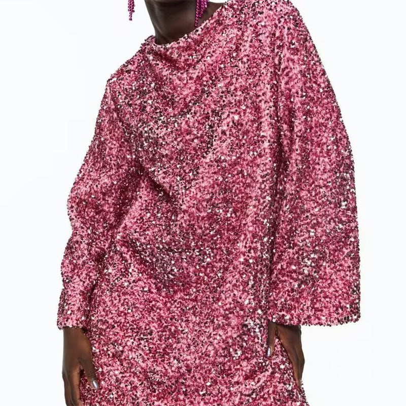 🎁Gift Choice - Long Sleeve Loose Sequined Tie-back Dress