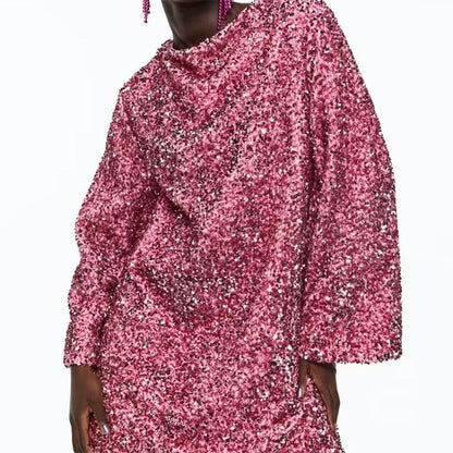 🎁Gift Choice - Long Sleeve Loose Sequined Tie-back Dress