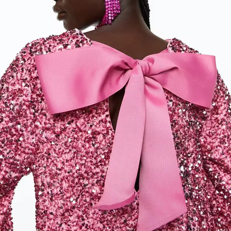 🎁Gift Choice - Long Sleeve Loose Sequined Tie-back Dress