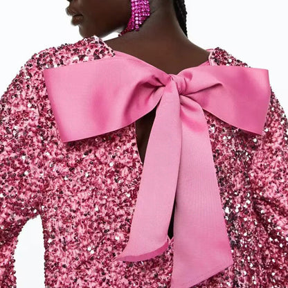 🎁Gift Choice - Long Sleeve Loose Sequined Tie-back Dress