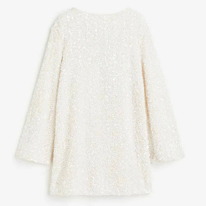 🎁Gift Choice - Long Sleeve Loose Sequined Tie-back Dress