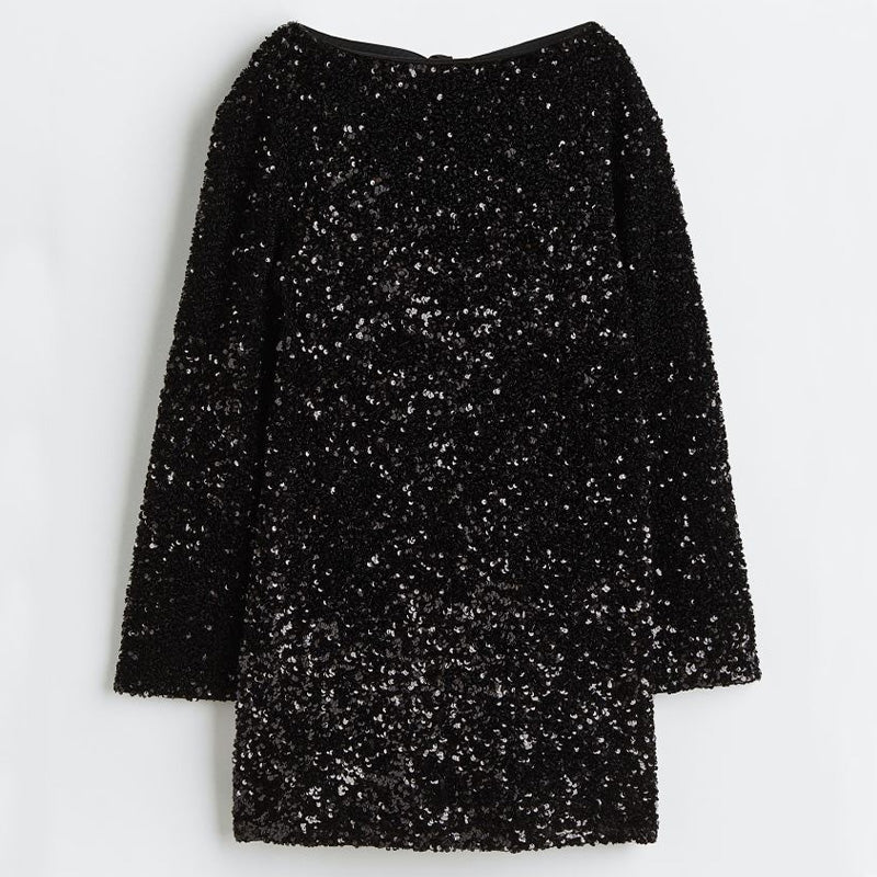 🎁Gift Choice - Long Sleeve Loose Sequined Tie-back Dress