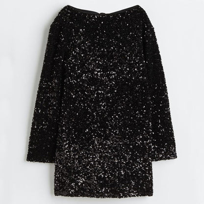 🎁Gift Choice - Long Sleeve Loose Sequined Tie-back Dress