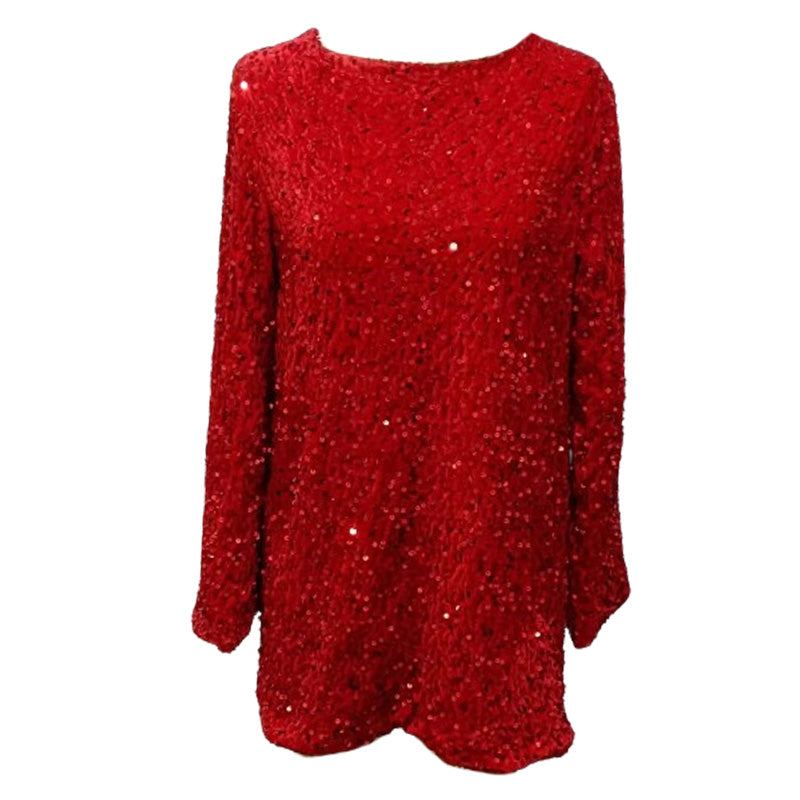 🎁Gift Choice - Long Sleeve Loose Sequined Tie-back Dress