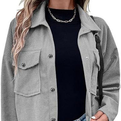 ✨New Arrival✨Women's Waffle Knit Button down Shirt Jacket