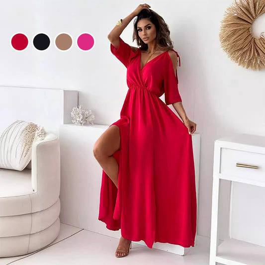 🔥2024 HOT SALE🔥 Women’s Elegant Sexy V Neck Side Slit Dress