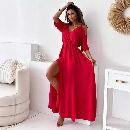 🔥2024 HOT SALE🔥 Women’s Elegant Sexy V Neck Side Slit Dress