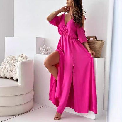 🔥2024 HOT SALE🔥 Women’s Elegant Sexy V Neck Side Slit Dress