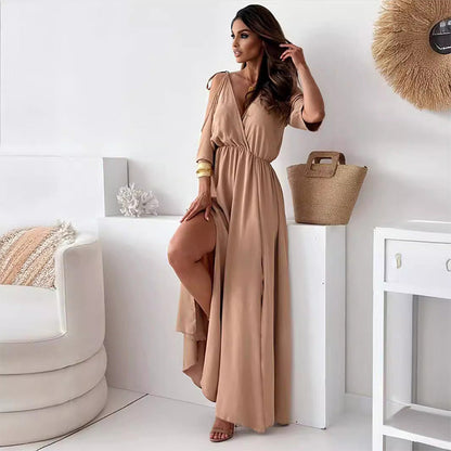 🔥2024 HOT SALE🔥 Women’s Elegant Sexy V Neck Side Slit Dress