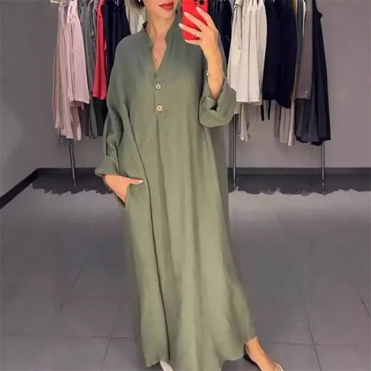 🌷Limited Time 51% OFF💞Women's Loose Fit Maxi Shirt Dress with Pockets