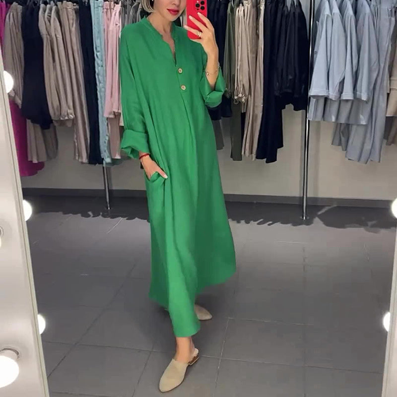🌷Limited Time 51% OFF💞Women's Loose Fit Maxi Shirt Dress with Pockets