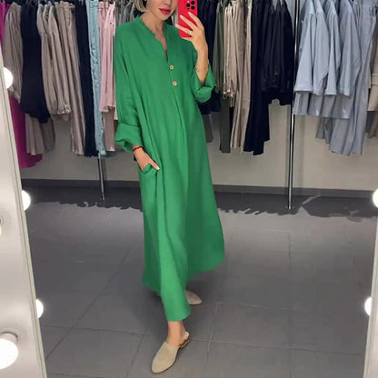 🌷Limited Time 51% OFF💞Women's Loose Fit Maxi Shirt Dress with Pockets