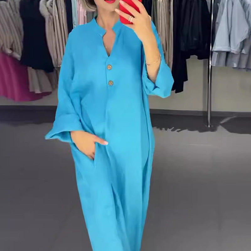 🌷Limited Time 51% OFF💞Women's Loose Fit Maxi Shirt Dress with Pockets