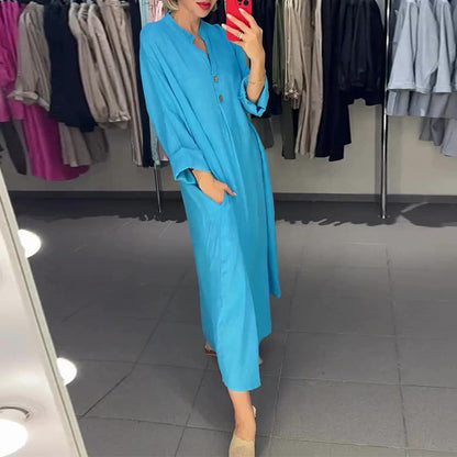 🌷Limited Time 51% OFF💞Women's Loose Fit Maxi Shirt Dress with Pockets