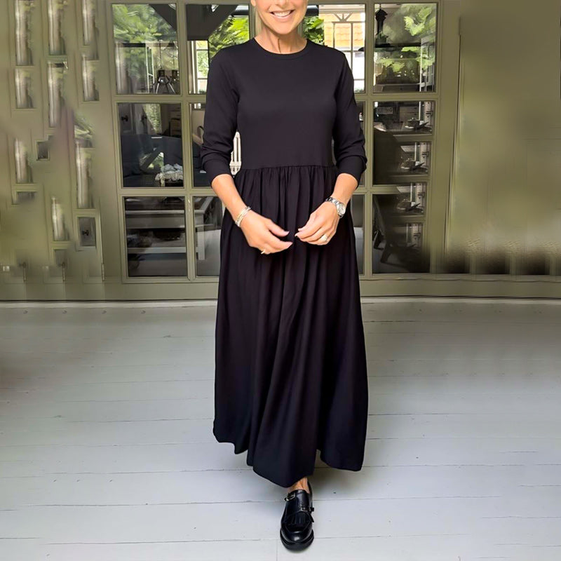 💞Elegant Solid Color Round Neck A-line Pleated Dress