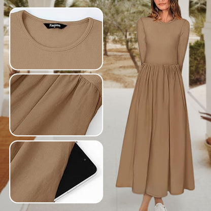💞Elegant Solid Color Round Neck A-line Pleated Dress