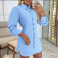 💥Limited time 56% off🔥Women's Lapel Button-Down Side Drawstring Shirt Dress