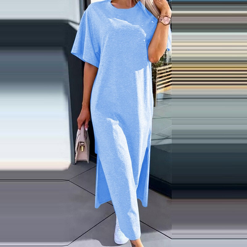 🌷Limited Time 52% OFF💞Women's Casual Split T-shirt Long Dress