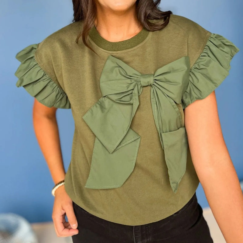 🌷Limited Time 62% OFF💞Bow Tie Short Ruffle Sleeve Top