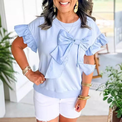 🌷Limited Time 62% OFF💞Bow Tie Short Ruffle Sleeve Top