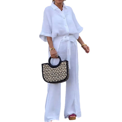 🔥HOT SALE-53% OFF💝Solid Color Lapel Top Drawstring Pants 2-Piece Set