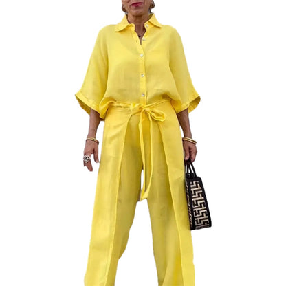 🔥HOT SALE-53% OFF💝Solid Color Lapel Top Drawstring Pants 2-Piece Set