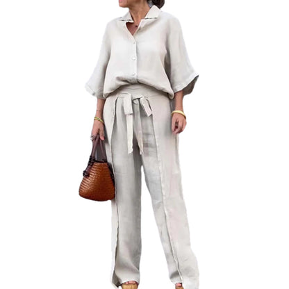 🔥HOT SALE-53% OFF💝Solid Color Lapel Top Drawstring Pants 2-Piece Set