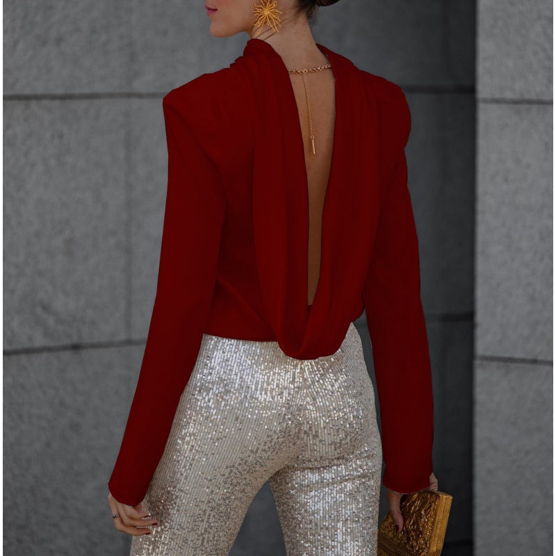 🌷Limited Time 50% OFF💞Ruffle Long Sleeve Top with Sexy Open Back