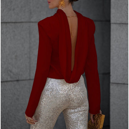 🌷Limited Time 50% OFF💞Ruffle Long Sleeve Top with Sexy Open Back