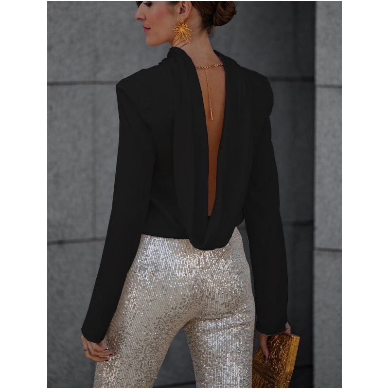 🌷Limited Time 50% OFF💞Ruffle Long Sleeve Top with Sexy Open Back