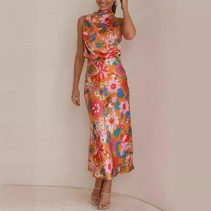 🌷Limited Time 67% OFF💞Love In The Garden Floral Halter Neck Elastic Waist Maxi Dress