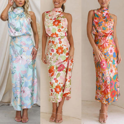 🌷Limited Time 67% OFF💞Love In The Garden Floral Halter Neck Elastic Waist Maxi Dress