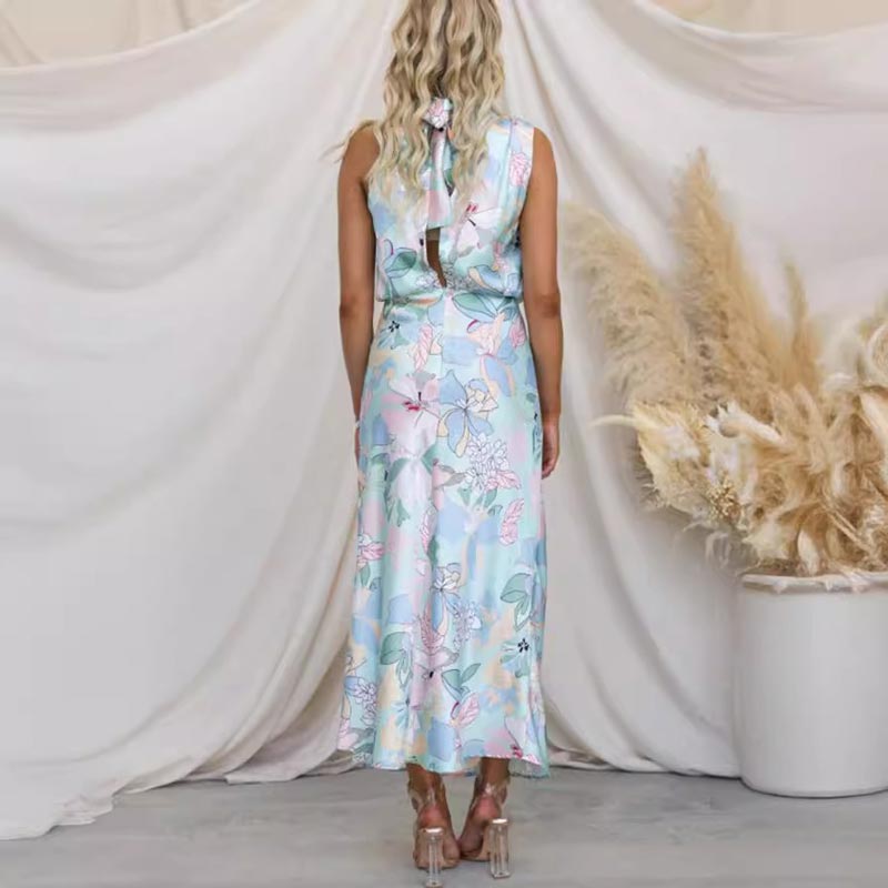 🌷Limited Time 67% OFF💞Love In The Garden Floral Halter Neck Elastic Waist Maxi Dress