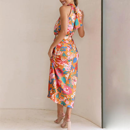 🌷Limited Time 67% OFF💞Love In The Garden Floral Halter Neck Elastic Waist Maxi Dress