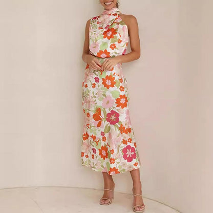 🌷Limited Time 67% OFF💞Love In The Garden Floral Halter Neck Elastic Waist Maxi Dress