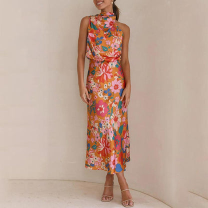 🌷Limited Time 67% OFF💞Love In The Garden Floral Halter Neck Elastic Waist Maxi Dress