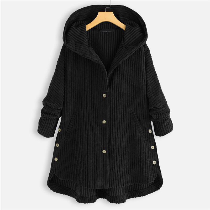 🎁Nieuw product 50% korting 💖🍃Casual effen gekleurde jas met verdikte capuchon en knopen
