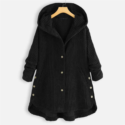 🎁Nieuw product 50% korting 💖🍃Casual effen gekleurde jas met verdikte capuchon en knopen