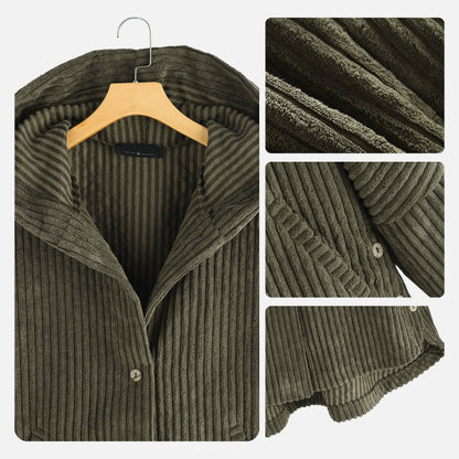 🎁Nieuw product 50% korting 💖🍃Casual effen gekleurde jas met verdikte capuchon en knopen