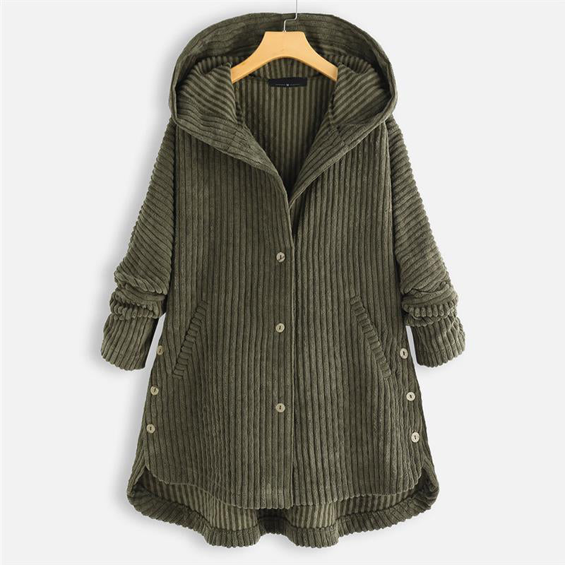 🎁Nieuw product 50% korting 💖🍃Casual effen gekleurde jas met verdikte capuchon en knopen